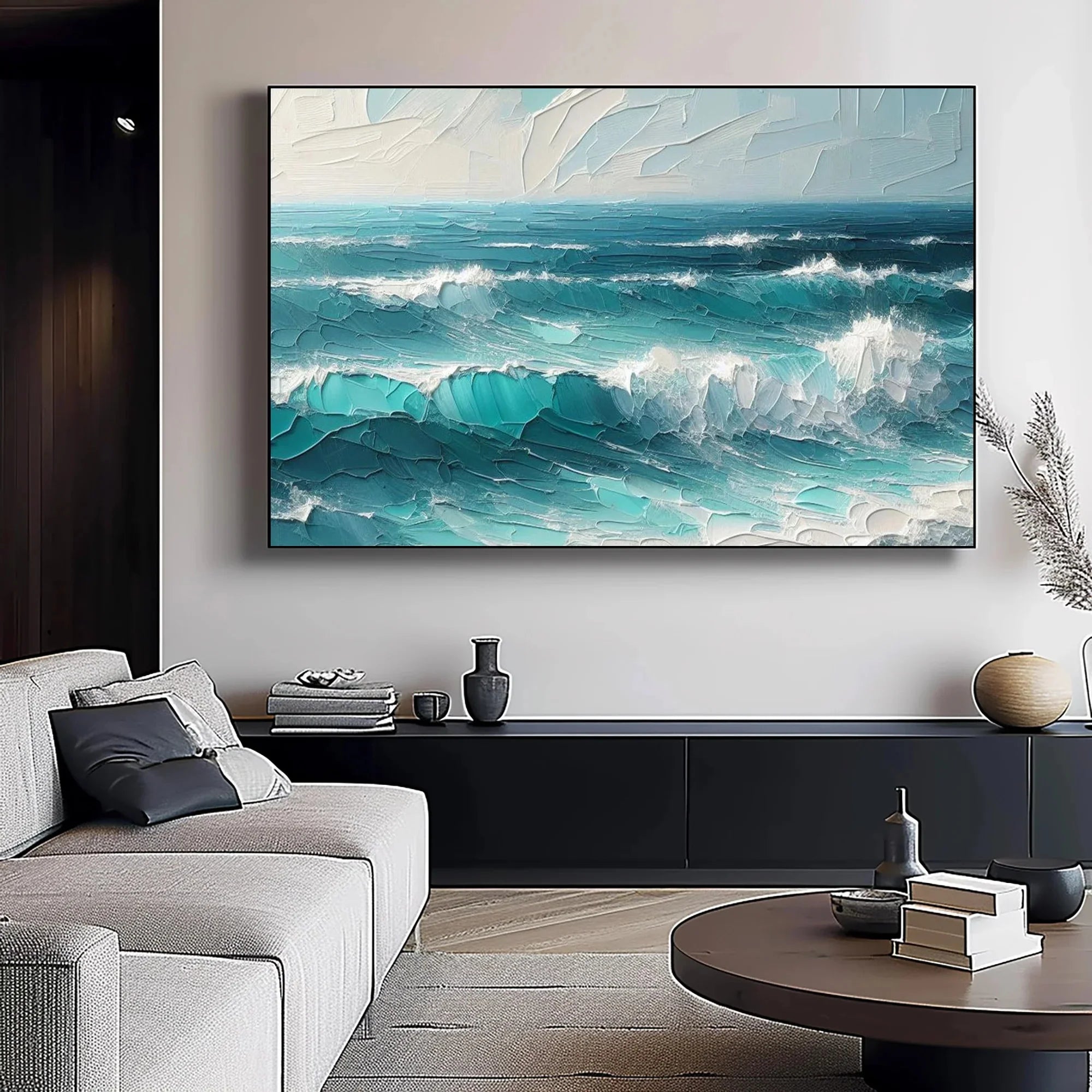 Thick Texture Knife Painted Seascape Pic Dafeng Oil Painting  Handmade Abstract Oil Painting on Canvas Wall Art Home Decoration